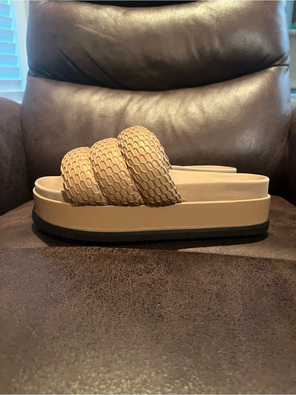 ROAM Padded Triple-Strap Slide Sandals in Taupe